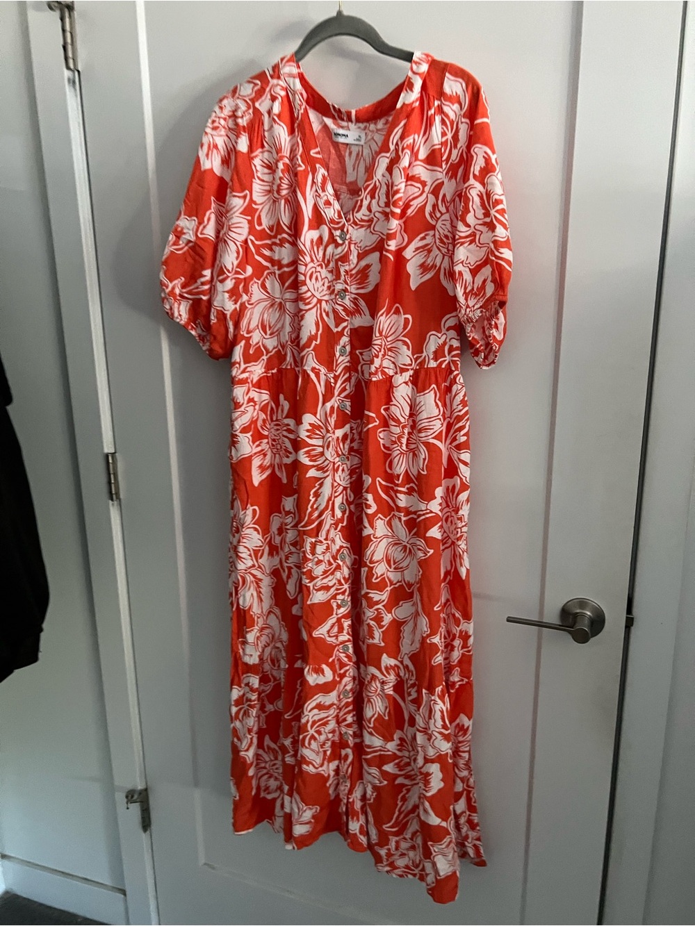 Sonoma Orange and White Floral V-Neck Maxi Dress